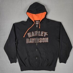 Harley-Davidson Hoodie Mens XL Black Fleece Full Zip Graphic Logo Motorcycle